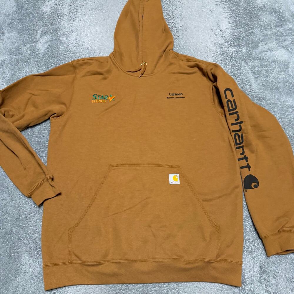 Carhartt Hoodie Mens Large Loose Brown Workwear Arm Graphic Sweatshirt